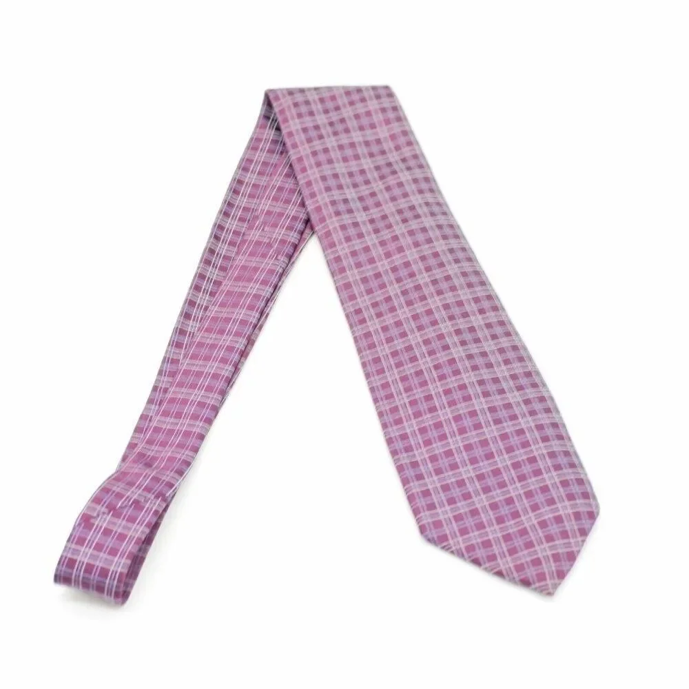 Calvin Klein Collection Purple /‎ Red Blue White Check Woven Silk Tie